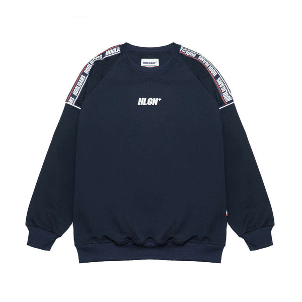 HOOLIGANS Sweater Crewneck Lyte Stegen Tape Brand Navy