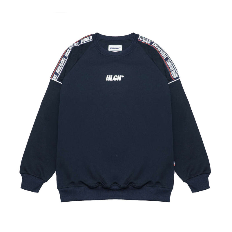 HOOLIGANS Sweater Crewneck Lyte Stegen Tape Brand Navy