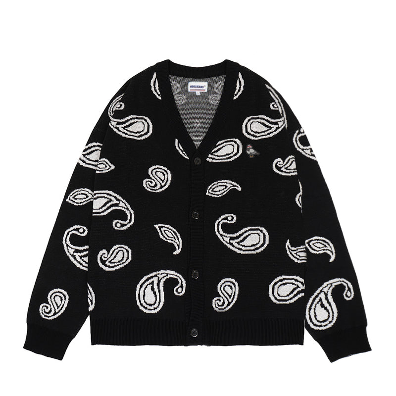 Hooligans Knit Sweater Cardigan Carlo Paisley Black