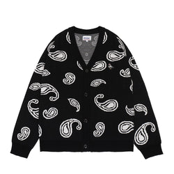 Hooligans Knit Sweater Cardigan Carlo Paisley Black